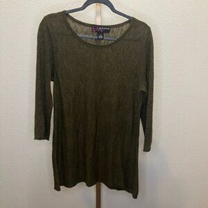Peck & Peck linen blend 3/4 Sleeve tunic top Olive Green Size Medium